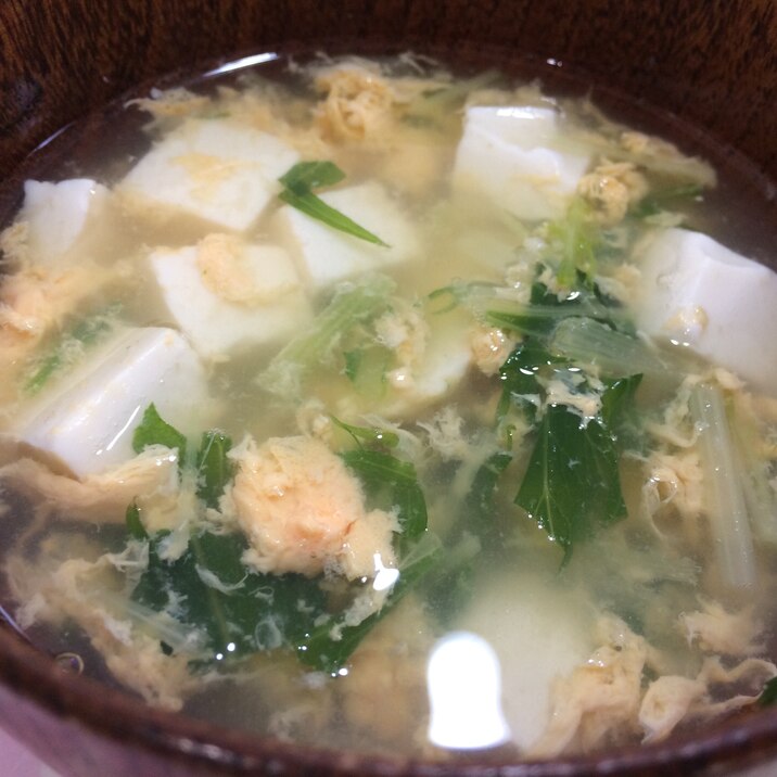 すぐできる!水菜と豆腐のかきたま汁